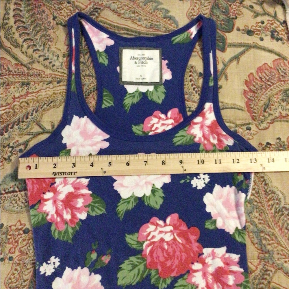 Abercrombie & Fitch Y2K Blue & Pink Rose Floral Racerback Tank Top Size S - Picture 5 of 8